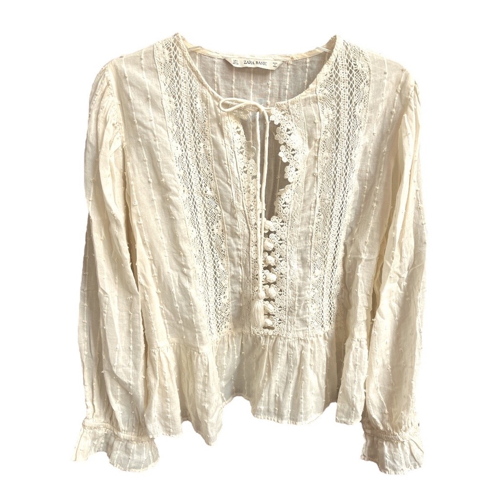 Zara Boho Swiss Dot and Crochet Cream Size Large